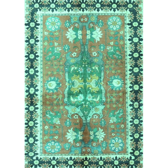 Ahgly Company Machine Washable Indoor Rectangle Persian Turquoise Blue Traditional Area Rugs, 4' x 6'