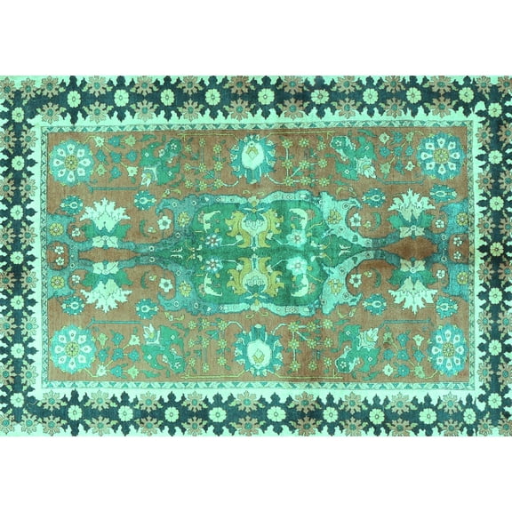 Ahgly Company Machine Washable Indoor Rectangle Persian Turquoise Blue Traditional Area Rugs, 5' x 7'