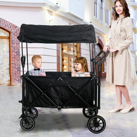 funyard Folding Wagon Stroller with Detachable Canopy, Red