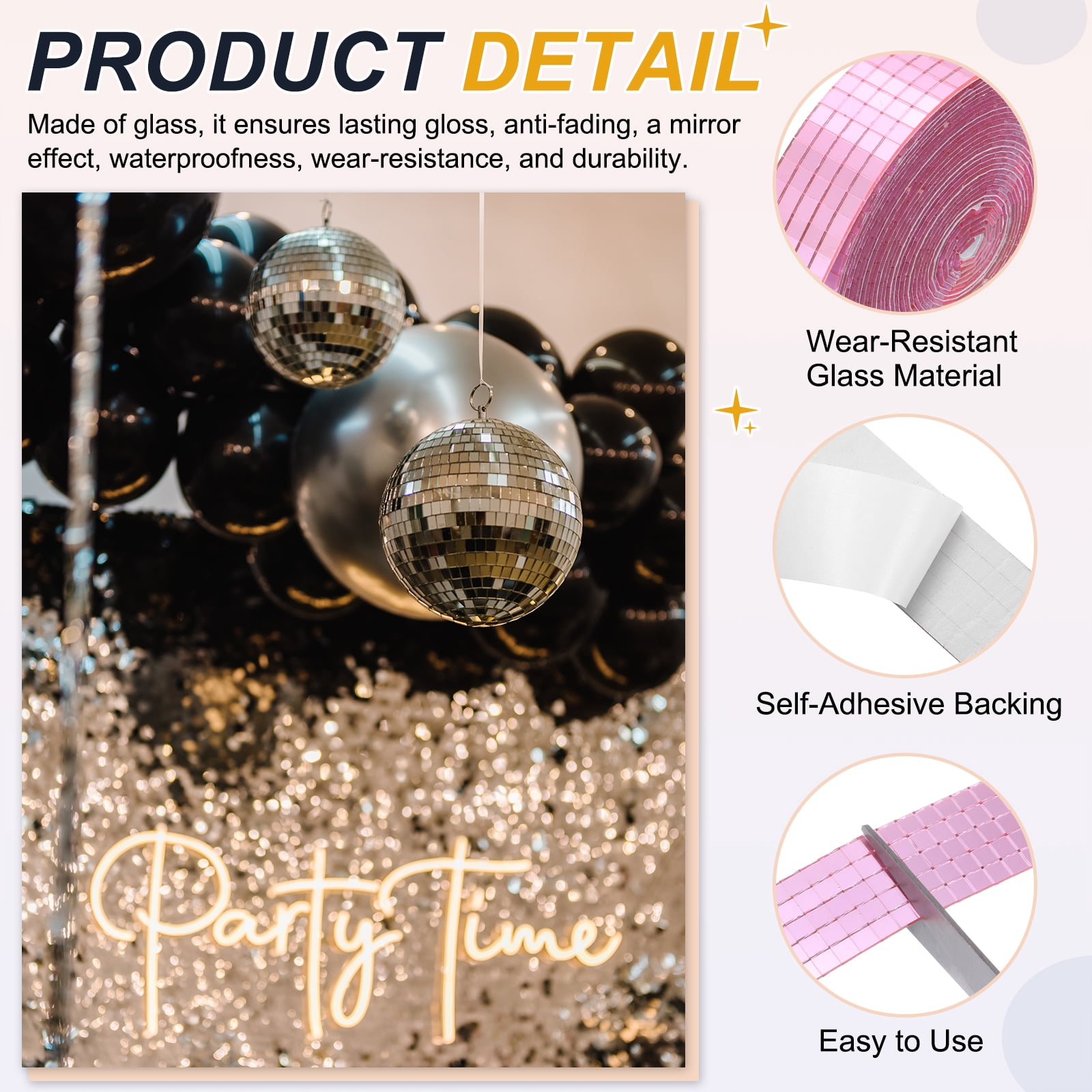 Uxcell 5x5mm Self Adhesive Mirrors Mosaic Tiles, 5000 Pcs Square Mini Glass Mosaic Disco Tile Sticker for DIY Craft Disco Ball Party Decoration, Pink