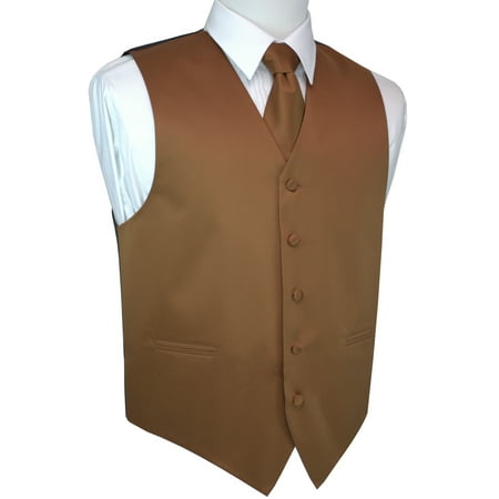 Valentine Handkerchief - Italian Design, Men's Tuxedo Vest, Tie & Hankie Set - Whiskey