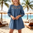 thumbnail image 2 of LOOK! Auroural Hildren's Summer Solid Color Round Neck Long Sleeve Dress Shirt Dress Denim Dress Kids（1-10Years）, 2 of 8