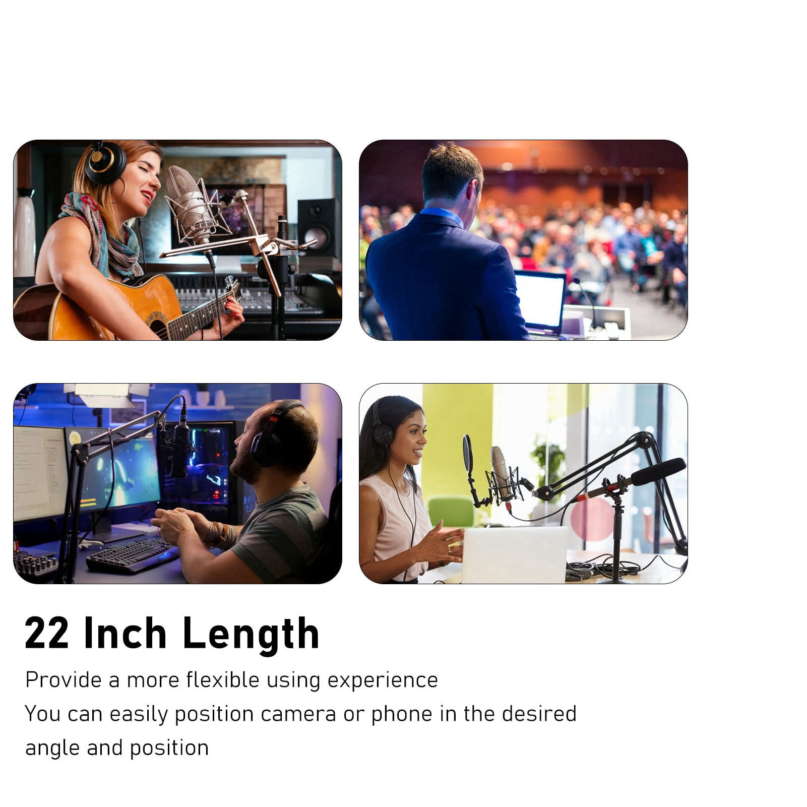 Double Ballhead Arm, Anti Oxidation 22 Inch Multi Angle Adjustable Aluminum Alloy Articulating Friction Arm Stable Locking  For Microphone