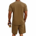 thumbnail image 4 of Uwinwear Men's Casual Athletic Tracksuits Sets Solid Color Crew Neck Short Sleeve T-Shirt and Drawstring Shorts Set Casual 2 Piece Outfit,Brown,M, 4 of 8