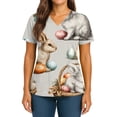 thumbnail image 4 of Easter Womens Scrub Top Cute Bunny Print Short Sleeve Nurse Working Uniforms Easter Soft Stretchy Holiday Scrub T Shirts, 4 of 4