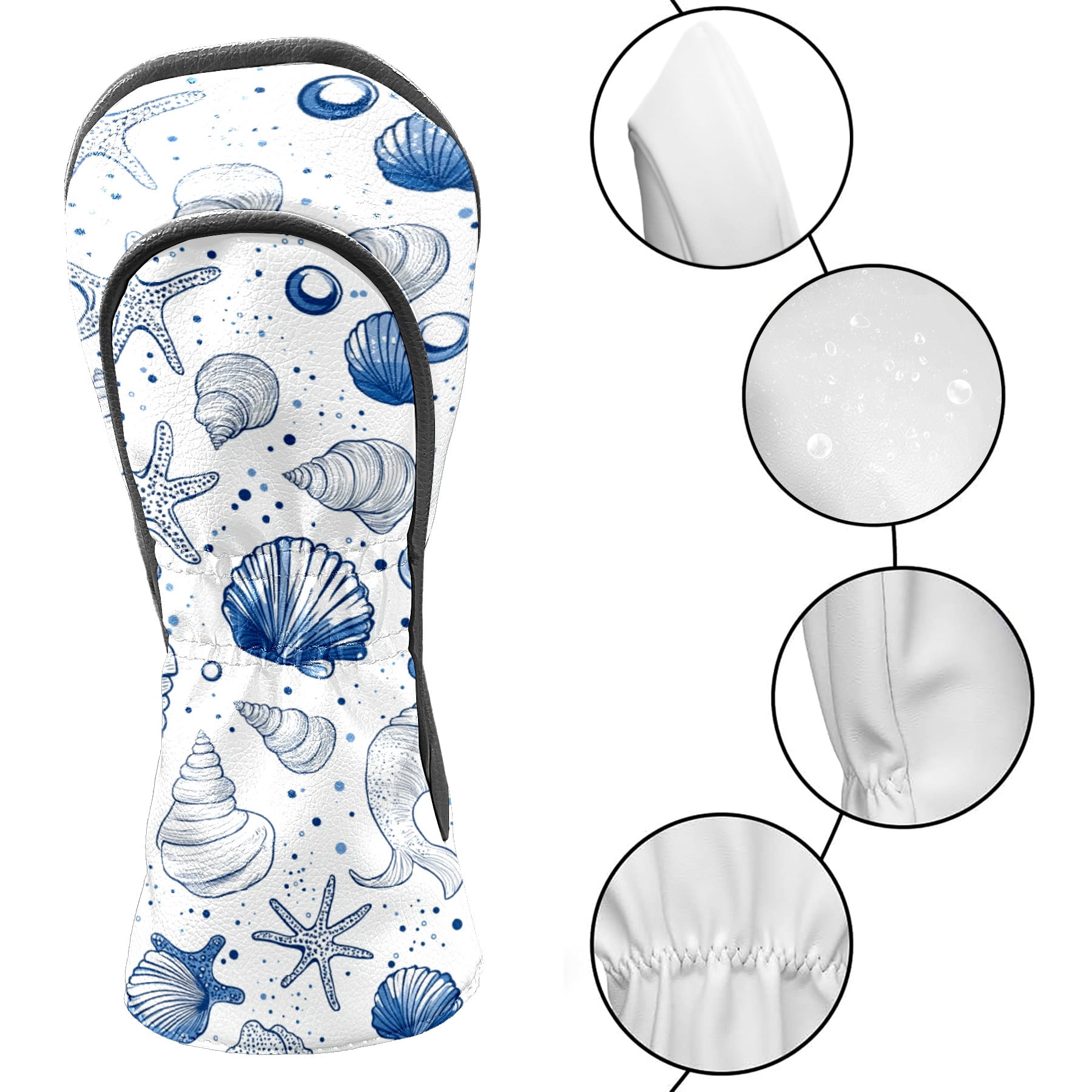 Golf Club Covers PU Leather Waterproof Head Covers for Fairway Woods Hybrids Cute Cartoon Marine Life Unisex Fits Most Brands