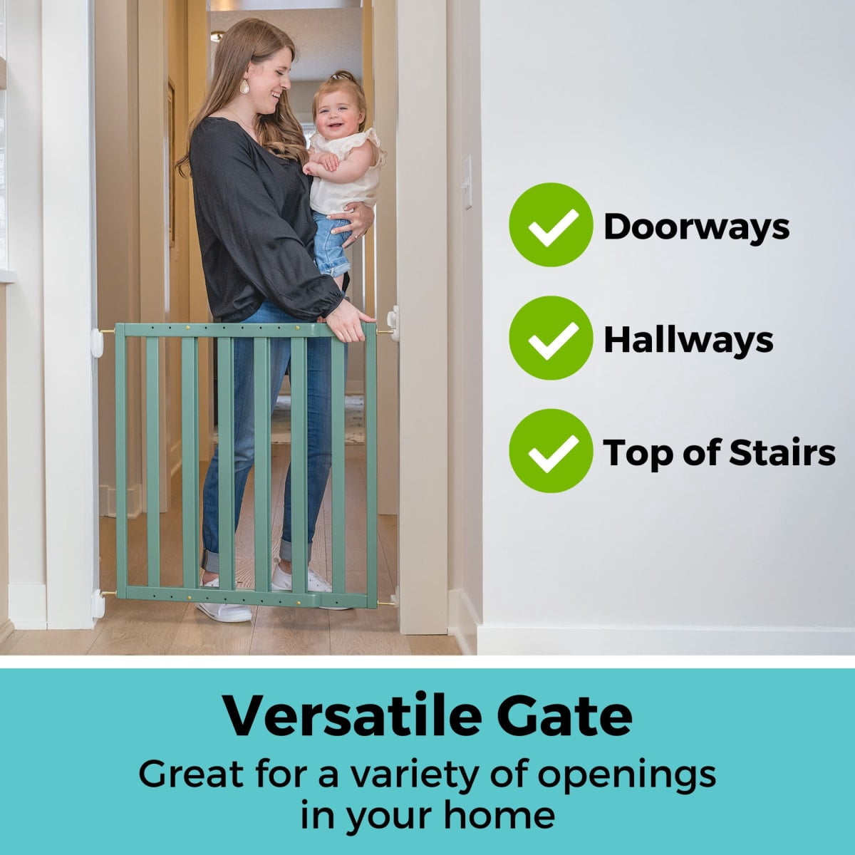 Toddleroo by North States LuxeCraft Wooden Baby Gate, Jack Pine Green