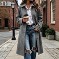 thumbnail image 5 of Women's Plaid Long Trench Jacket Lapel Collar Single Breasted Wool Blend Fall Winter Mid Length Pea Coat with Pockets (2XL, Gray), 5 of 6