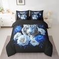 thumbnail image 2 of Feelyou Jungle White Tiger Twin Bedding Sets 7-Piece, Blue Rose Flower Bedding Comforter Set, Couple Lover Men Women Reversible Sheet Sets, Microfiber Bedroom Decor, 2 of 8