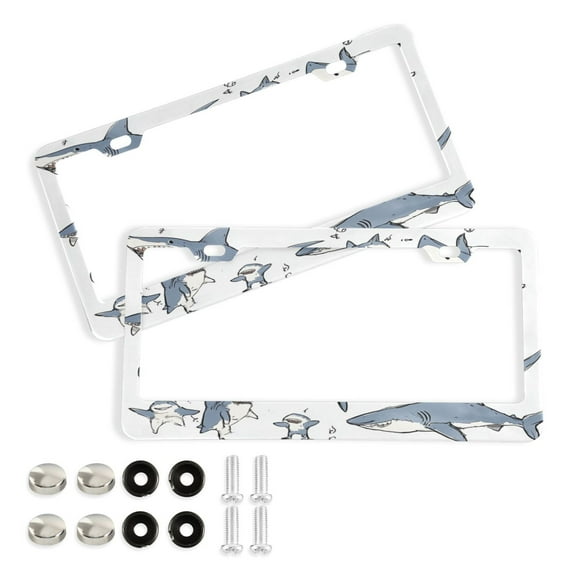 2 Pack Aluminum Alloy License Plate Frame Universal Car License Plate Cover with 2 Holes with Free Screws Blue Shark with White Belly