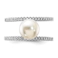 thumbnail image 2 of Auriga Fine Jewelry 925 Sterling Silver Rhodium-plated 8-9mm White FWC Pearl and CZ Ring for Women Size 7, 2 of 6