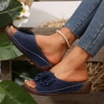 thumbnail image 4 of Modisza Womens Summer Beach Sandals Low Wedge Flower Open Toe Slides Ladies Dressy Platform Comfortable Slipper Shoes Blue 6, 4 of 6