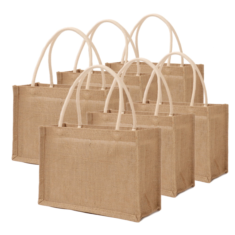 Toptie 6 Pack Burlap Tote Bags with White Handles, Wedding Gift Bags ...