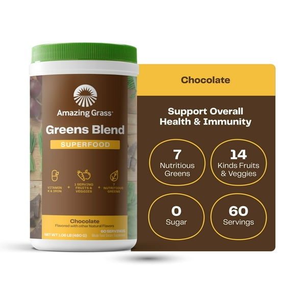 Amazing Grass Greens Blend Superfood Powder, Chocolate, 1lb, 60 Servings