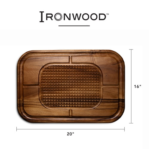 Ironwood Gourmet Gansevoort Large Carving Board, 16" x 24" Acacia Reversible Wood Cutting Board with Juice Groove and Grip Pad