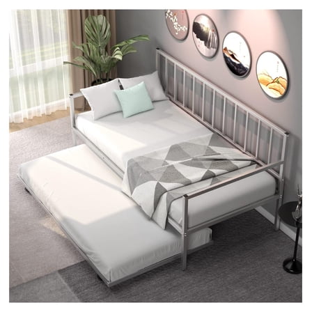 Drevy Daybed with Trundle, Metal Bed Frame with Trundle, Daybed & Trundle Frame Set with Wheels & Metal Slat Support, No Box Spring Needed Sofa Bed Frame for Living Room Guest Room