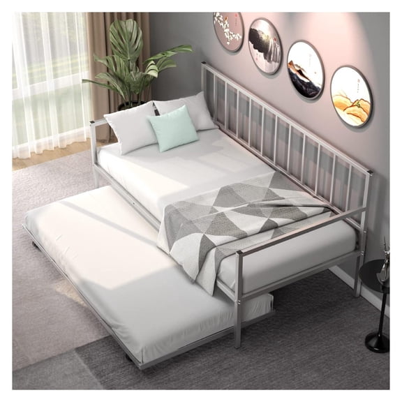 Drevy Daybed with Trundle, Metal Bed Frame with Trundle, Daybed & Trundle Frame Set with Wheels & Metal Slat Support, No Box Spring Needed Sofa Bed Frame for Living Room Guest Room