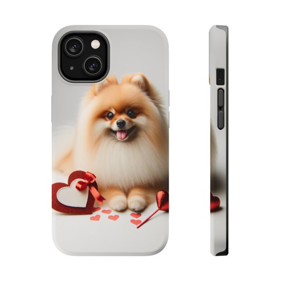 DistinctInk Tough Case for Apple iPhone 14 PLUS (6.7" Screen), Compatible with MagSafe Charging - Valentine's Day Pomeranian