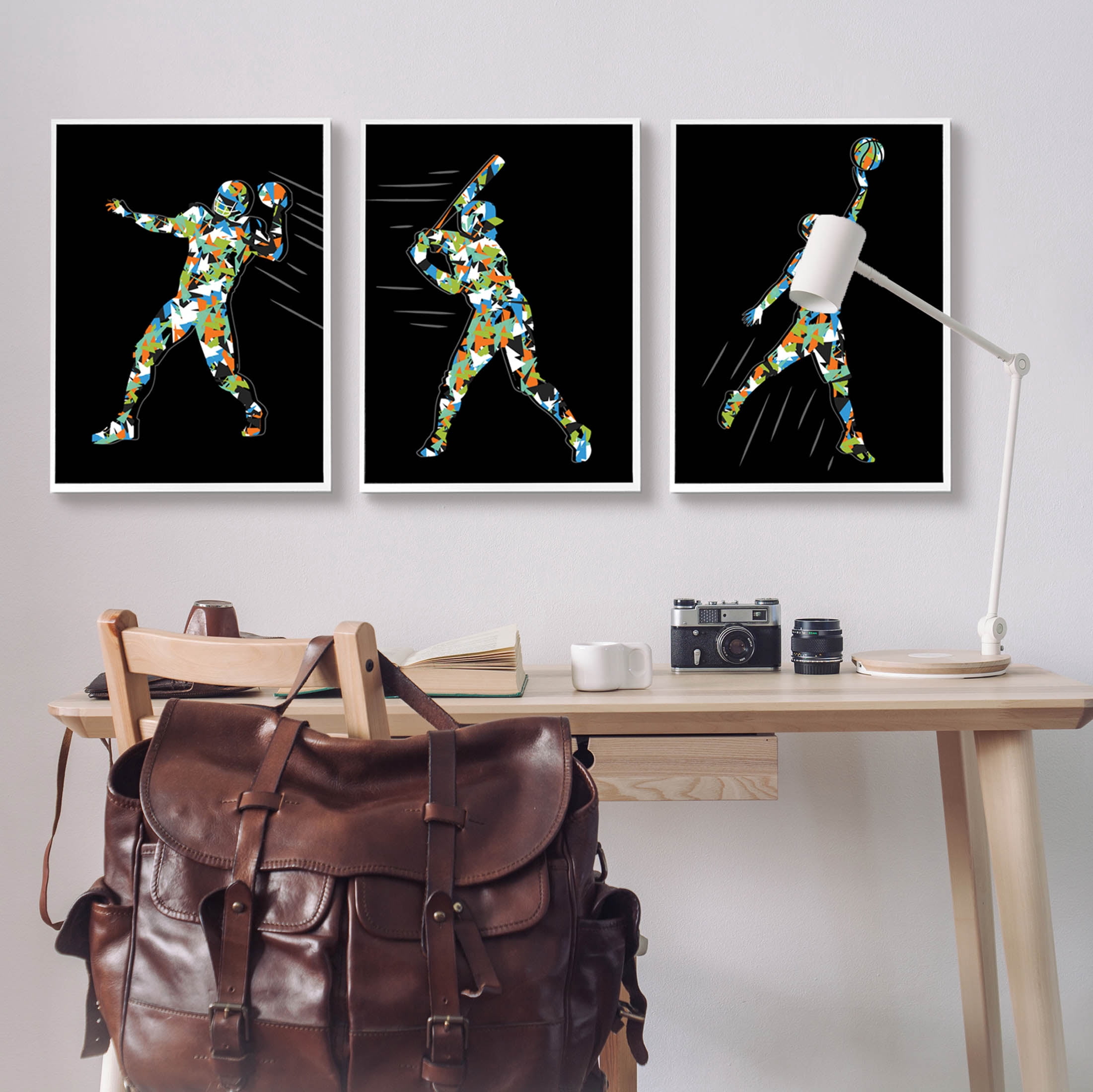 Stupell Industries Geometric Athlete Patterned Sports Graphic Art White Framed Art Print Wall Art, Set of 3, Design by Arrolynn Weiderhold