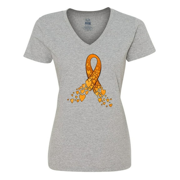 Inktastic Leukemia Awareness with Orange Ribbon Made of Hearts Women's V-Neck T-Shirt