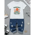 thumbnail image 2 of CARETOO Boy Summer Kids Clothes Short Sleeve T-Shirt Ripped Jeans Denim Pants Outfits 2Pcs Set 4-7T, 2 of 14