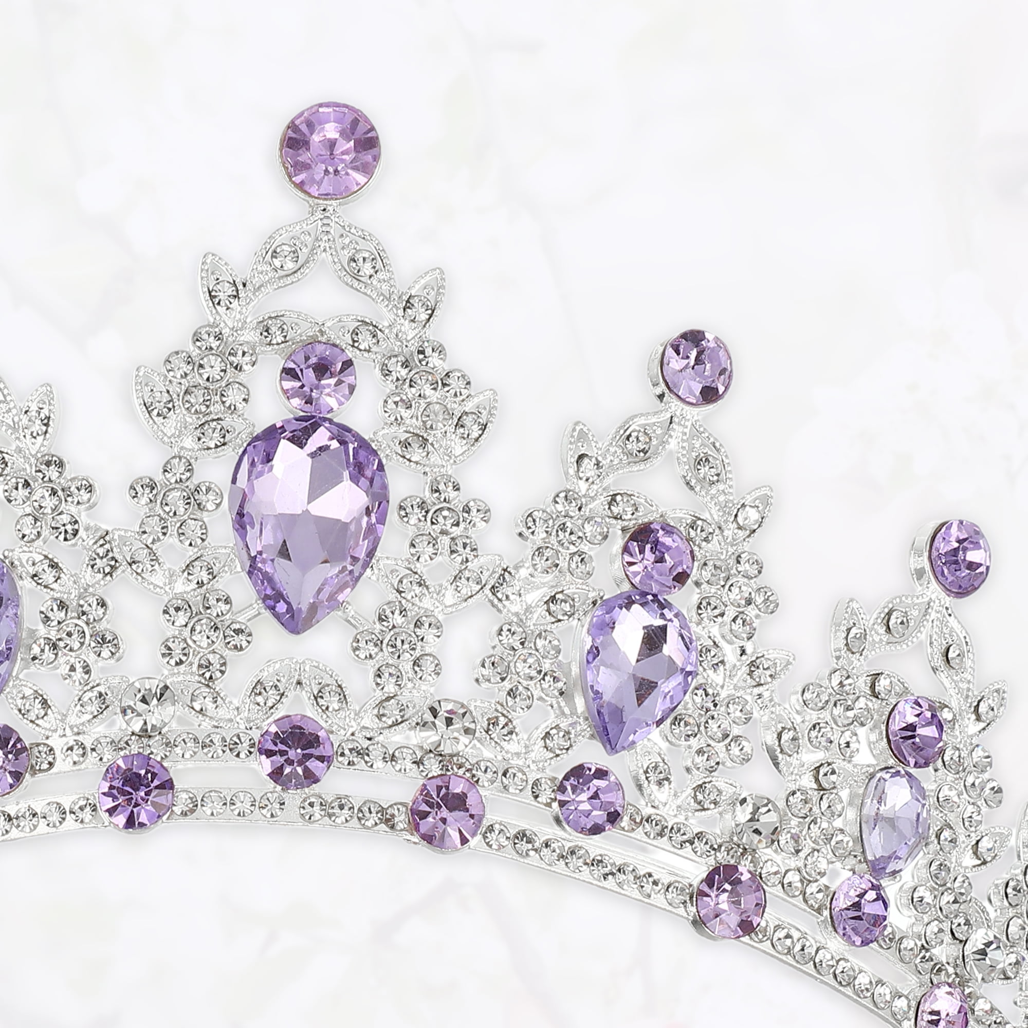 Unique Bargains Women Faux Crystal Queen Crown Tiara Rhinestone Silver Tone Purple