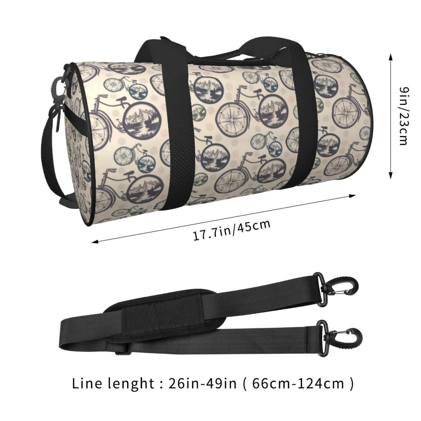 Xecao Compass And Mountains In Bicycle Wheels Print Travel Duffle Bag, Bag Carry On Tote Bags for Women, Travel Sport Gym Bag for Men, Hospital Bag for Labor and Delivery