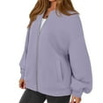 thumbnail image 3 of Mohiass Women's Sweatshirt Bomber Jacket Fleece Oversized Zip Up Hoodies Casual Long Sleeve Baseball Collar Outerwear Coat Light Purple 3XL, 3 of 6