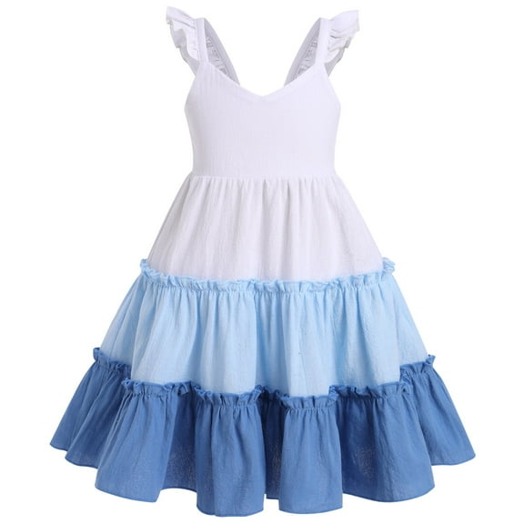 IDOPIP Toddler Little Girls Rainbow Twirly Skater Dress Princess Flutter Sleeve Beach Tutu Sundress