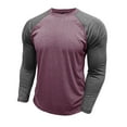 thumbnail image 3 of Iugvhana Men's Color Blocking Round Neck Shirt Outdoor Workout Sports Fitness Base Layer T-Shirt Tops Long Sleeve Casual Tees Red L, 3 of 6