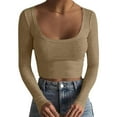 thumbnail image 2 of Plebaso Women's Long Sleeve Crop Tops Square Neck Slim Going out Tees Casual Ribbed Knit Cute Tshirts, 2 of 5