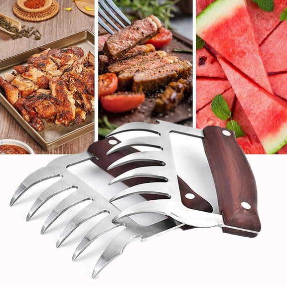2PCS Meat Handler Shredder Claws - Pulled Pork Claws and Meat Shredder - BBQ Tools for Meat Shredding - Wood Stainless Steel BBQ Pulled Pork Paws For Shredding Handing Carving Food