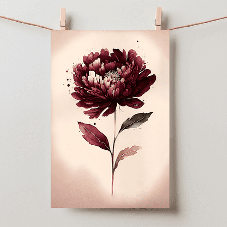 Burgundy Rose Flower Botanical Contemporary Boho Housewarming Watercolour Red Simple Petals Hanging Unframed Paper Poster 8x10in