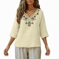 thumbnail image 3 of Lmueinov Women's 100% Cotton Boho Embroidered Tops V Neck 3/4 Sleeve Loose Casual Shirts Vintage Floral Tunic Blouses for Daily Vacation Wear, S-3XL, 3 of 6