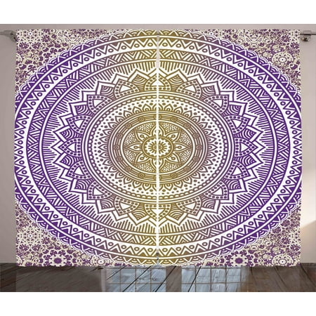 Yellow And Purple Curtains 2 Panels Set Mandala Tribal Vintage