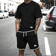 thumbnail image 5 of Zimjoy Men's Summer Sets 2 Piece Waffle Outfits Casual Drop Shoulder Short Sleeve T Shirt and Elastic Waist Shorts Set Black L, 5 of 5
