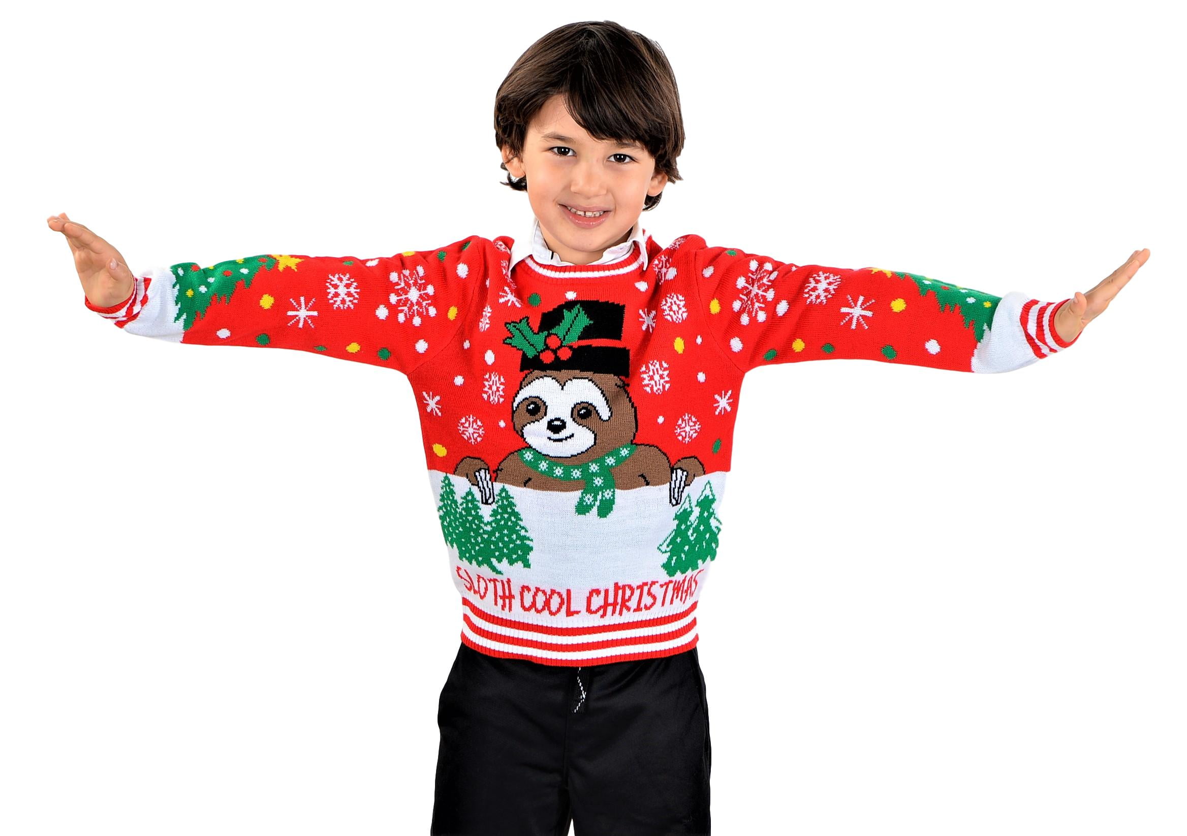 SoCal Look Boys Ugly Christmas Sweater Sloth Cool Pullover Red