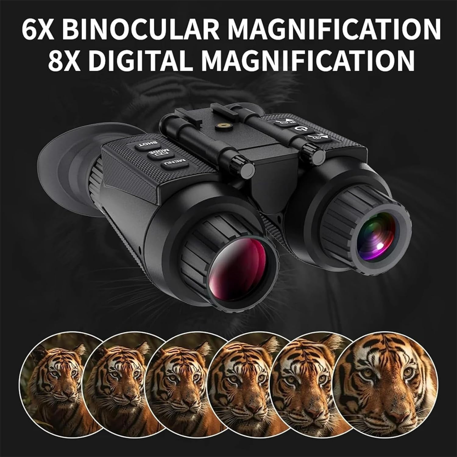 BekinTek Dual Eye 3D View Helmet Mounted Night Vision Binoculars Goggles Rechargeable IR Full Dark Observing Adjustable Pupil Distance 7x Infrared 8x Digital Zoom 4K Video Independent Diopter Adjust
