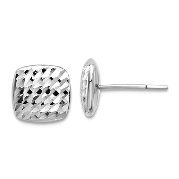 14k White Gold Sparkle-Cut Square Post Earrings 8.6x8.6mm Wide Stud Earring for Women - 1.3 Grams