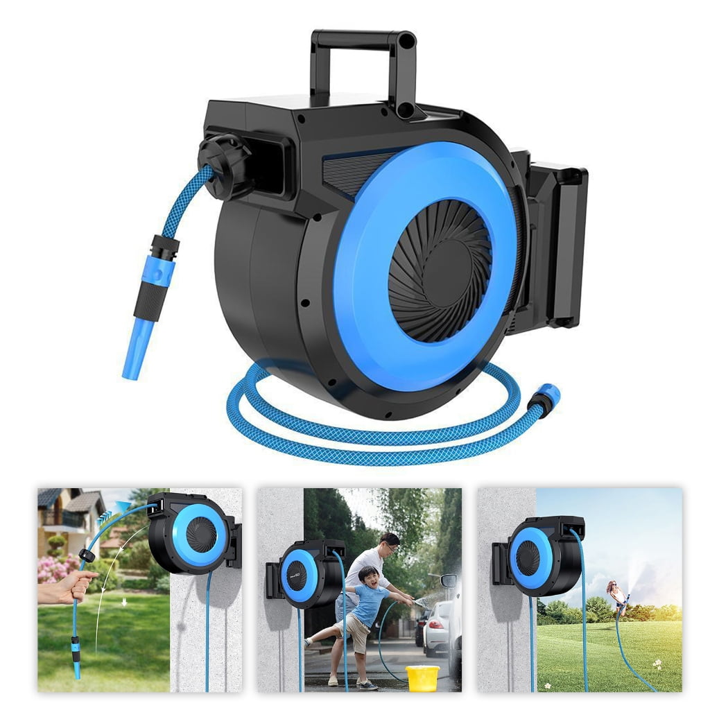 Air Hose and Water Hose Reel with Automatic Rewinder System Suitable for Watering Task Residential Landscaping Detailing