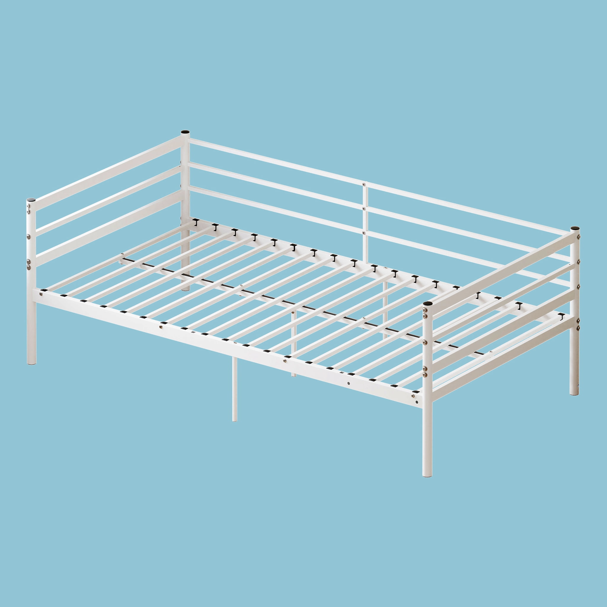 Leumius Twin Size Metal Platform Twin Bed,Heavy Duty Metal Platform,Sturdy and Durable,No Spring Mattress Required,White01