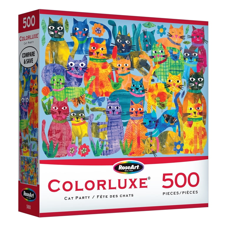 RoseArt Colorluxe 500-Cat Party Adult Interlocking Puzzle