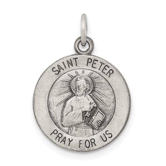 Auriga Fine Jewelry 925 Sterling Silver Antiqued Saint Peter Medal for Women (L - 20 mm, W - 15 mm)