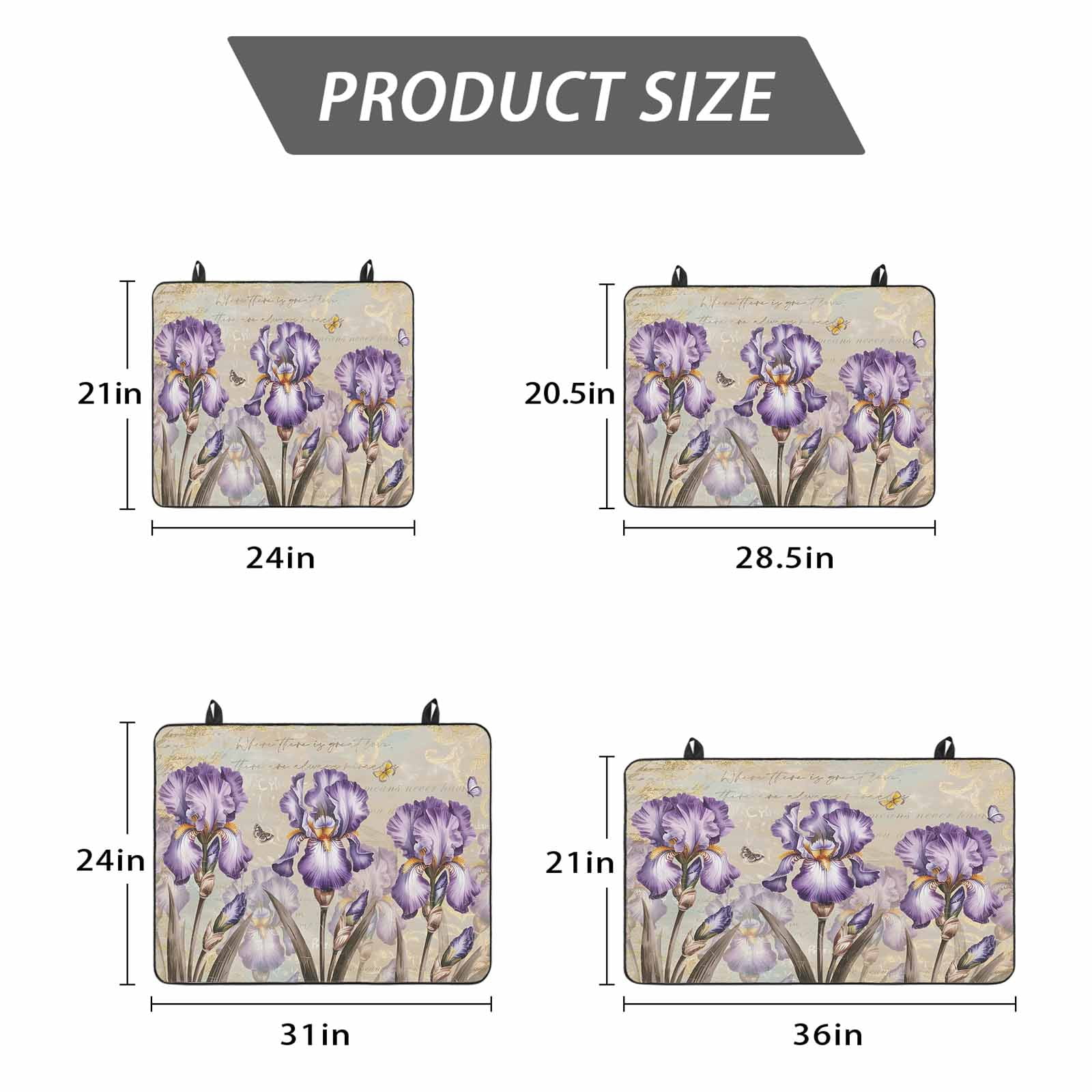 Purple Iris Stove Top Cover for Electric Stove, Heat-proof & Non Slip Glass Top Stove Cover Protector, Spring Vintage Flowers Butterfly Leaves Khaki Kitchen Flat Cooktop Rubber Mat 31x24 Inches