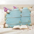 thumbnail image 3 of Ocean Coastal Outdoor Waterproof Pillow Covers, Blue Wooden Grain Starfish Seashells Floral Decorative Square Throw Pillowcase Sofa Cushion Sham for Patio/Couch/Chair, 24"x24" 2 Pack, 3 of 8