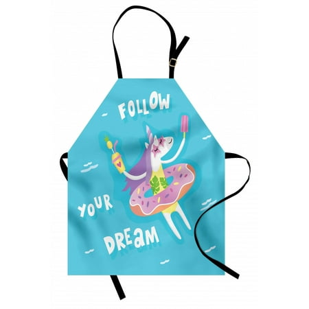

Unicorn Party Apron Motivational Message Follow Your Dream Quote with Summer Animal in the Pool Unisex Kitchen Bib Apron with Adjustable Neck for Cooking Baking Gardening Multicolor by Ambesonne