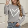 thumbnail image 3 of Women Cute Heart Sweaters Crew Neck Valentines Day Sweater Long Sleeve Casual Ribbed Knit Pullover Top Gray, S, 3 of 6