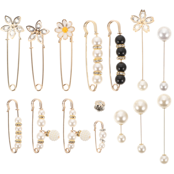 15Pcs Fashion Brooch Sweater Shawl Hat Clip Neckline Pins Pant Waist