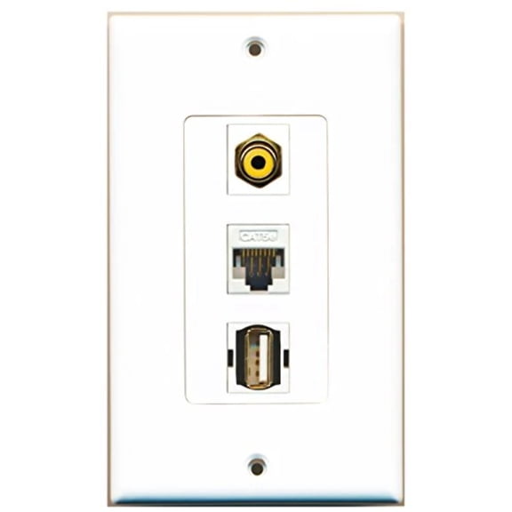 RiteAV - 1 Port RCA Yellow and 1 Port USB A-A and 1 Port Cat5e Ethernet White Decorative Wall Plate