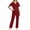 Red1, variant on RKSTN Scrubs for Women Nurse Uniform Two Piece Set Solid Color V Neck Short Sleeve Fitted Waist Pocketed Scrubs Top Elastic Straight Leg Pants with Pockets Healthcare Workwear Suit Scrubs